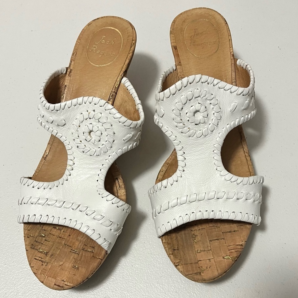Jack Rogers Emilia White Cork Wedge Heels Sandals Slides Beachy Shoes Size 10